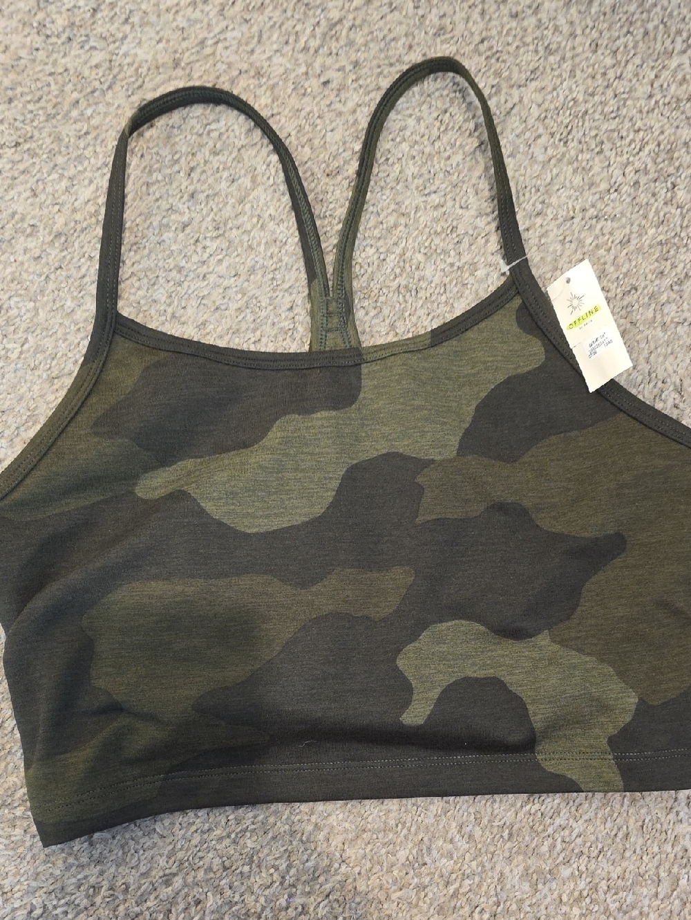 aerie Olive Green and Black Camo Sports Bra